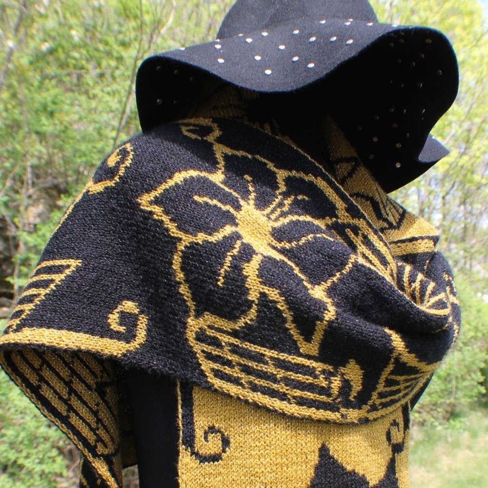 New Handmade Double Knitted Reversible Scarf Gold and Black, Gift for Her